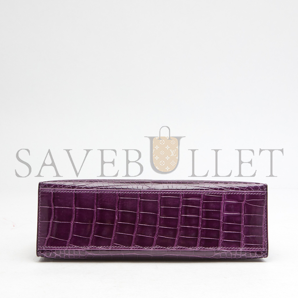 H**mes master amethyst kelly pochette in shiny alligator mississippiensis with gold hardware (22*14*7cm)